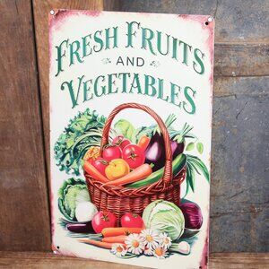 NEW Vintage Inspired FRUITS & VEGETABLES Metal Farmhouse Wall Decor Sign